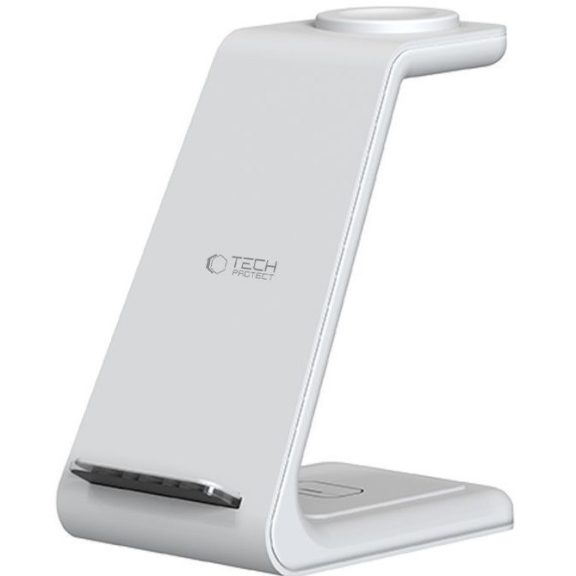Univerzális vezeték nélküli töltő állomás 3in1, Qi Wireless, 10W, asztali tartó, Apple eszközökhöz, Tech-Protect QI15W-A36, fehér