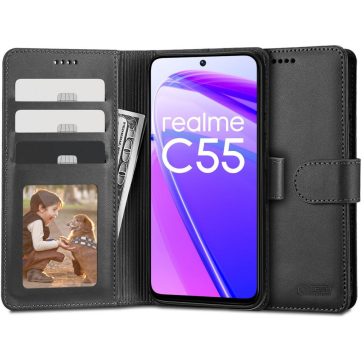   Realme C55, Oldalra nyíló tok, stand, mágnes csattal, TP Wallett, fekete