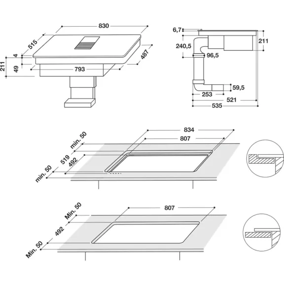 Whirlpool WVH 1065B F KIT beépíthető indukciós főzőlap beépített páraelszívóval Whirlpool WVH 1065B F KIT beépíthető indukciós főzőlap beépített páraelszívóval