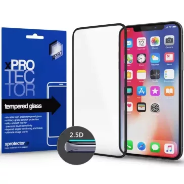   Apple iPhone 12 / 12 Pro, Kijelzővédő, ütésálló fólia (az íves részre is!), Tempered Glass (edzett üveg), Xprotector, fekete