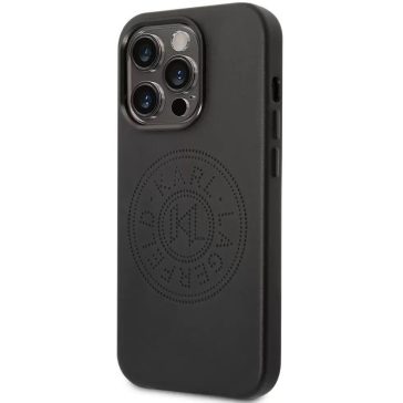   Apple iPhone 14 Pro, Műanyag hátlap védőtok + szilikon keret, bőrhatású hátlap, Karl Lagerfeld logo minta, Karl Lagerfeld Leather Perforated Logo, fekete