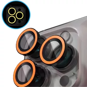   Apple iPhone 16 Pro / 16 Pro Max, Kamera lencsevédő fólia, ütésálló fólia, Tempered Glass (edzett üveg), sötétben világít, Xprotector Luminous, narancssárga