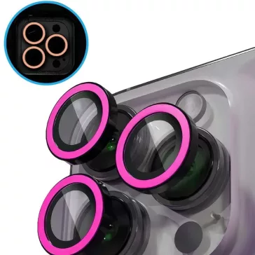   Apple iPhone 16 Pro / 16 Pro Max, Kamera lencsevédő fólia, ütésálló fólia, Tempered Glass (edzett üveg), sötétben világít, Xprotector Luminous, pink