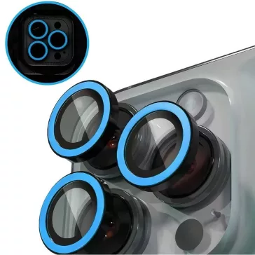   Apple iPhone 16 Pro / 16 Pro Max, Kamera lencsevédő fólia, ütésálló fólia, Tempered Glass (edzett üveg), sötétben világít, Xprotector Luminous, kék